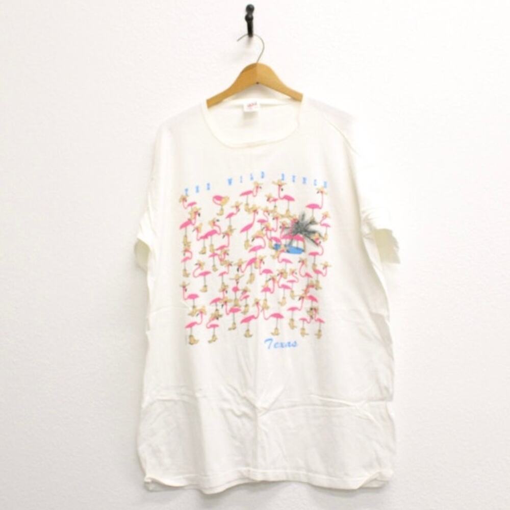 Vintage 90s Texas Flamingo White Beach Cover-Up T-Shirt Women’s 2XL